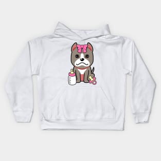 cute baby grey dog wears a pink ribbon Kids Hoodie